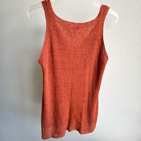 Eileen Fisher Petite Large Linen Henley Tank Rust Orange Sleeveless Ribbed Knit - Picture 8 of 11